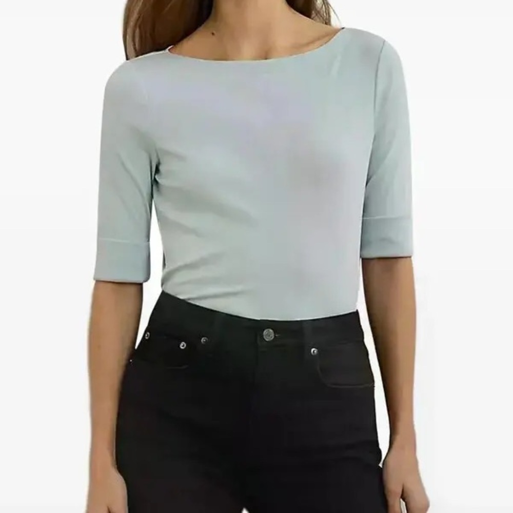 Lauren Ralph Lauren Aqua Pearl Judy Stretch Cotton Boat Neck T-Shirt